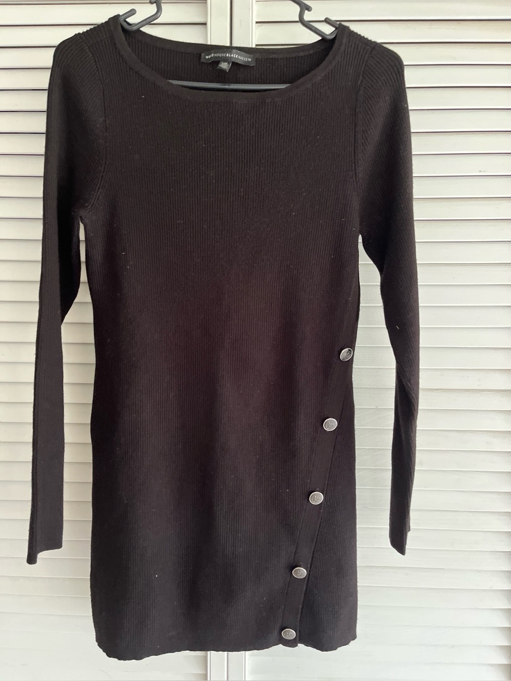 White House Black Market Black Long-Sleeve Button-Accent Knit Dress